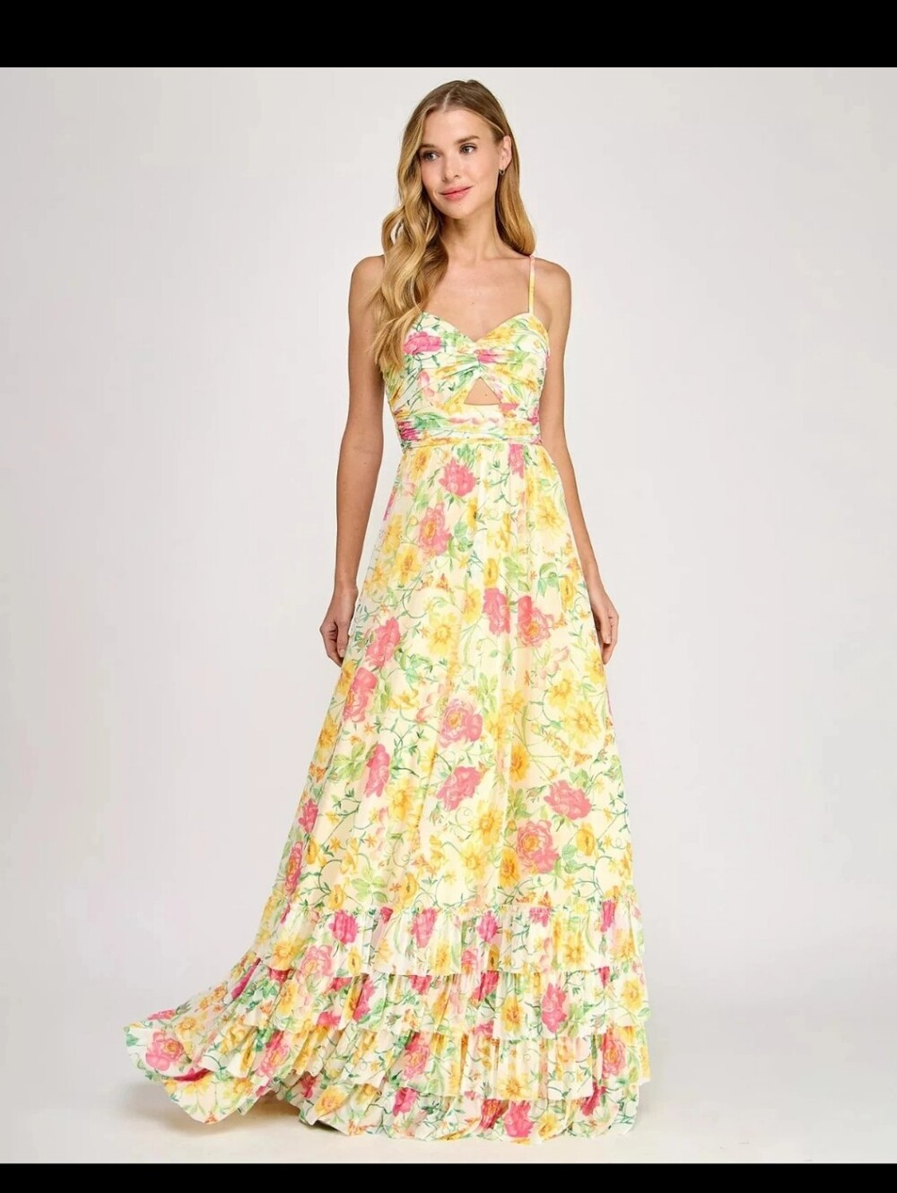 Dear Moon Floral Maxi Dress Size 0 NWT Cottagecore Tiered Cutout Summer Gown